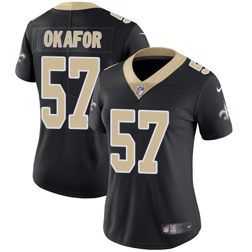 Nike Saints #57 Alex Okafor Black Team Color Women's Stitched NFL Vapor Untouchable Limited Jersey - Click Image to Close